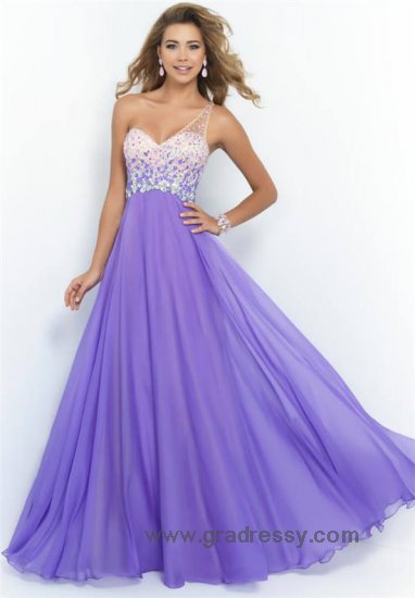 Beaded Violet Long Blush 9965 One Shoulder Prom Dress